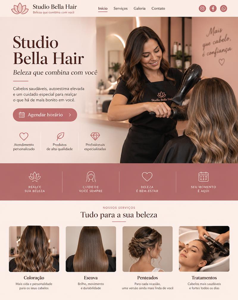 Exemplo de site criado para beleza: Studio Bella Hair